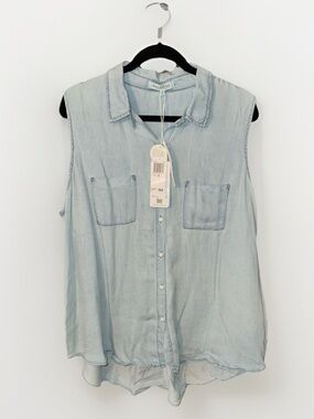 Workshop Republic Clothing Sleeveless Button-Front Shirt - Light Blue